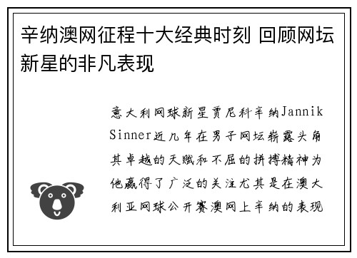 辛纳澳网征程十大经典时刻 回顾网坛新星的非凡表现